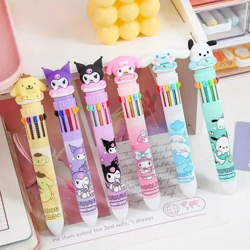 Set di penne a sfera Sanrio a 10 colori - Kuromi Hello Kitty Cinnamoroll Kawaii Penne gel da 0,7 mm per disegno di cancelleria per ufficio scolastico Wr