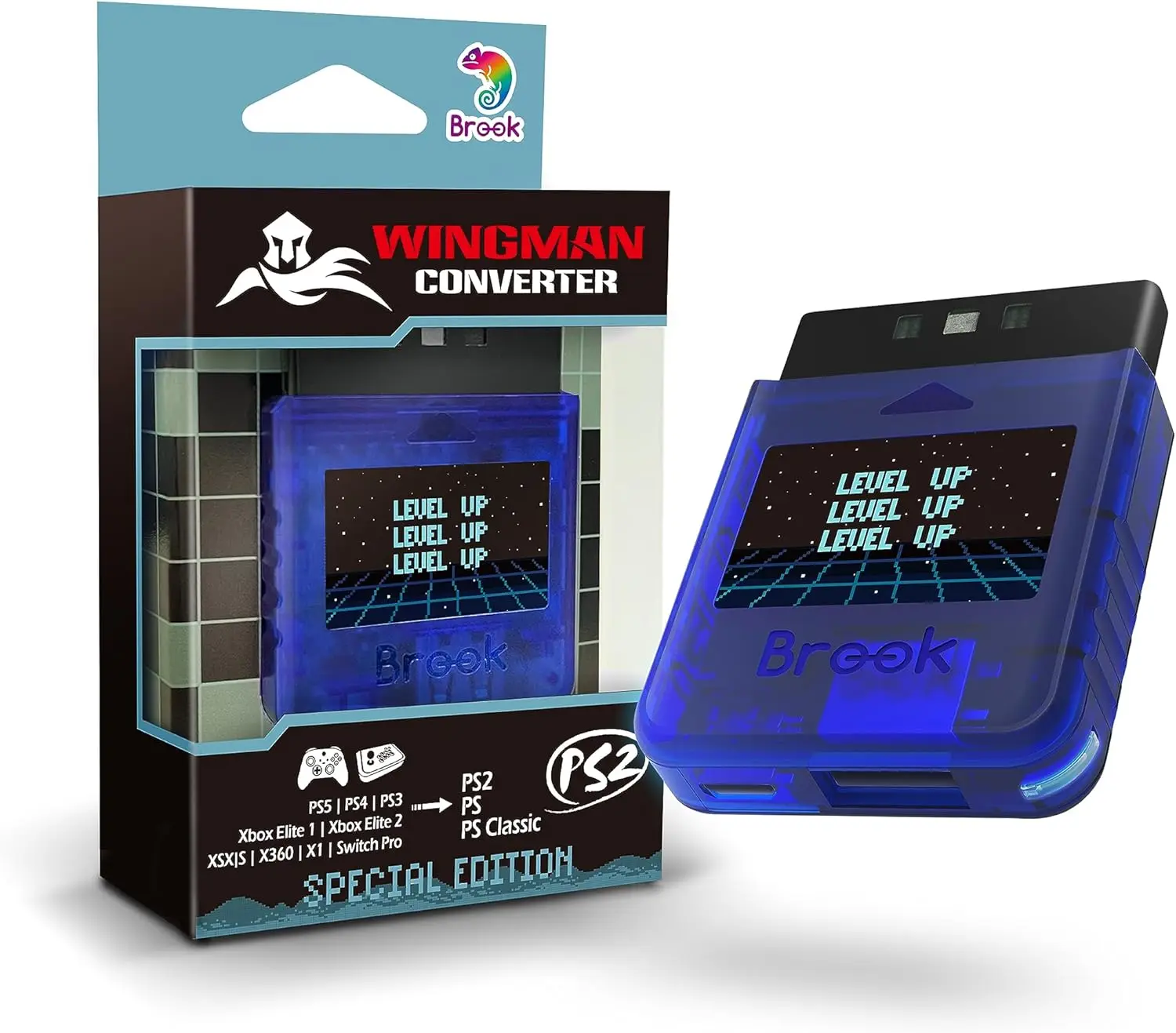 Brook Wingman para PS2 Convertidor para Xbox Series X/S/One (modelo BT)/Elite 1 y 2/PS5/Switch Pro Controlador a PS2/PS(FM 00010