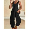 Plus Size 1XL-5XL Tuta da donna casual con scollo a V con bretelle Tuta elegante allentata tinta unita moda donna