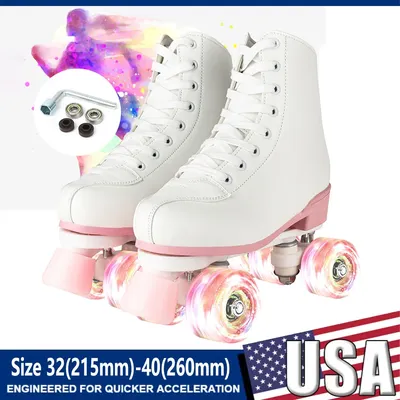 Women Double-Row 4 Wheels Skate Shoes Size 32-36 37 38 39 40 Flashing Roller Skates Beginner Outdoor