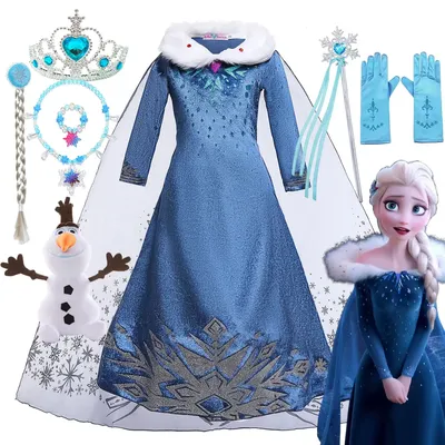 Disney Snow Man Olaf's Frozen Adventure Kostüm Play Princess Elsa Dress up Samtkleid, volle Ärmel, Image