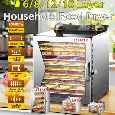 6/8/12/18 Layers Food Dehydrator Home Fruit Timing Temperature Air Dryer Vegetable Meat Medicinal Material Smart Food Dehydrator