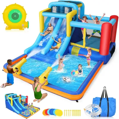 Whubefy 15x9.95Ft Bounce House Water Slide Park for Kids 3-6, Inflatable Water Slide Bouncy House