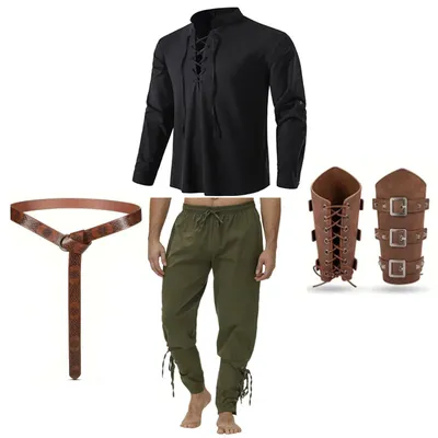 Jiuguva 4 pcs Halloween Herren Renaissance Kostüm Set mittelalter liches Piraten hemd Knöchel Image