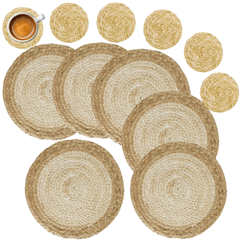 Set mit 6 runden gewebten Tischsets, 30 cm, natürliche Wasserhyazinthen-Tischsets, geflochtene Stroh-Tischsets für Esstisch, Hochzeit, Küche Image