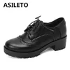 ASILETO Luxus Vintage Weibliche Pumpen Runde Kappe Chunky Heels 5 cm Lace Up Plattform Große Größe 43 44 45 Klassische Frauen täglichen Schuhe