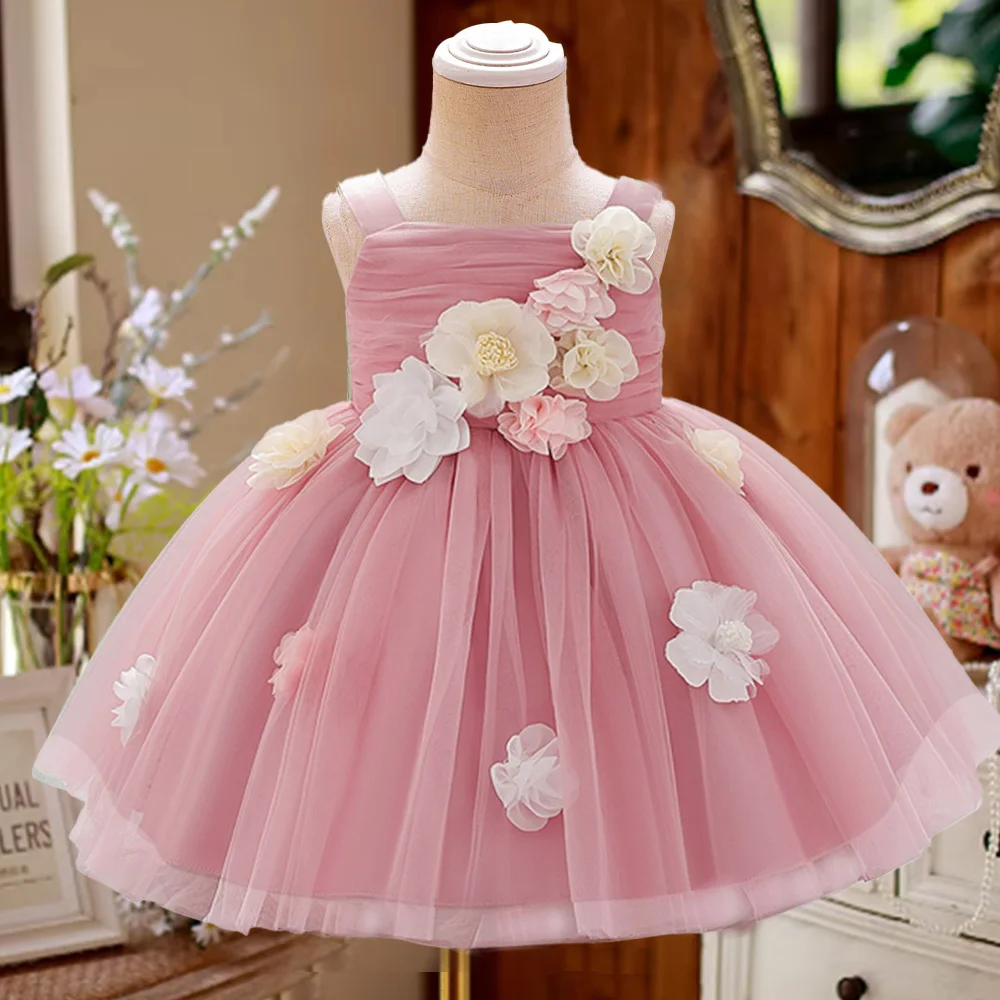 Rosa Blumen Party Tutu Kleid für Baby Mädchen Flauschiges Kostüm Kleinkind Mädchen 1. Geburtstag Flash Kleidung Kinder Abend Brautkleider Image