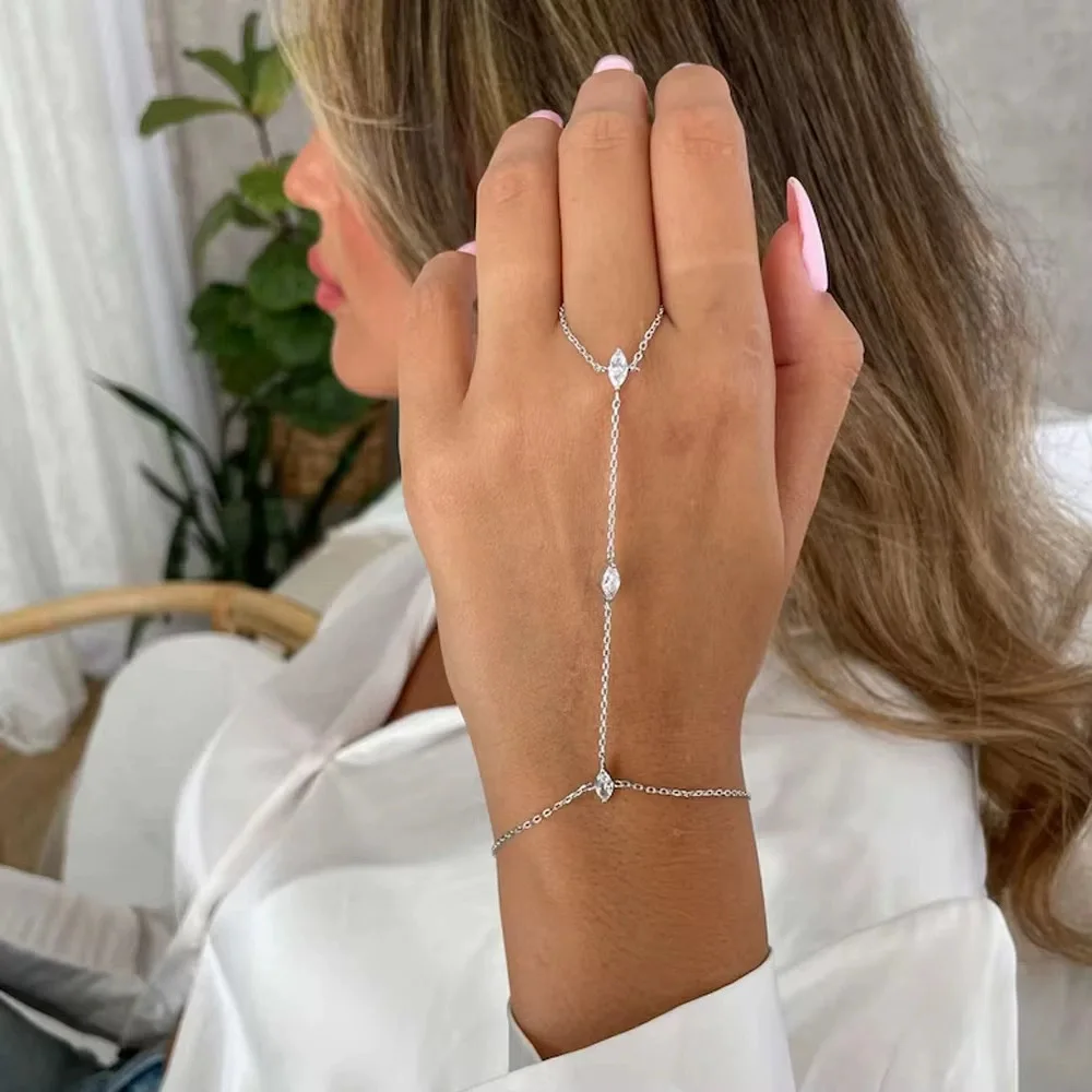 ZAKOL 2025 Neue Böhmen Raute Kristall Zirkon Armband Hand Schmuck für Frauen Einfache Dünne Kette Finger Armband Schmuck Image