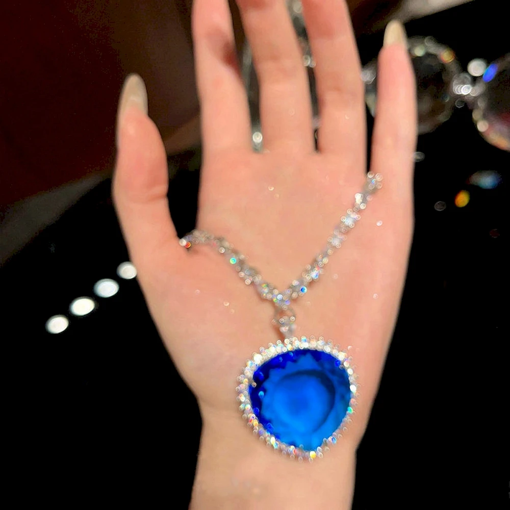 30*30mm Große Herz Form Kristall Anhänger Halskette Blau Farbe Frauen Hals Hängen Schmuck Valentinstag Geschenk Großhandel drop Einkaufen