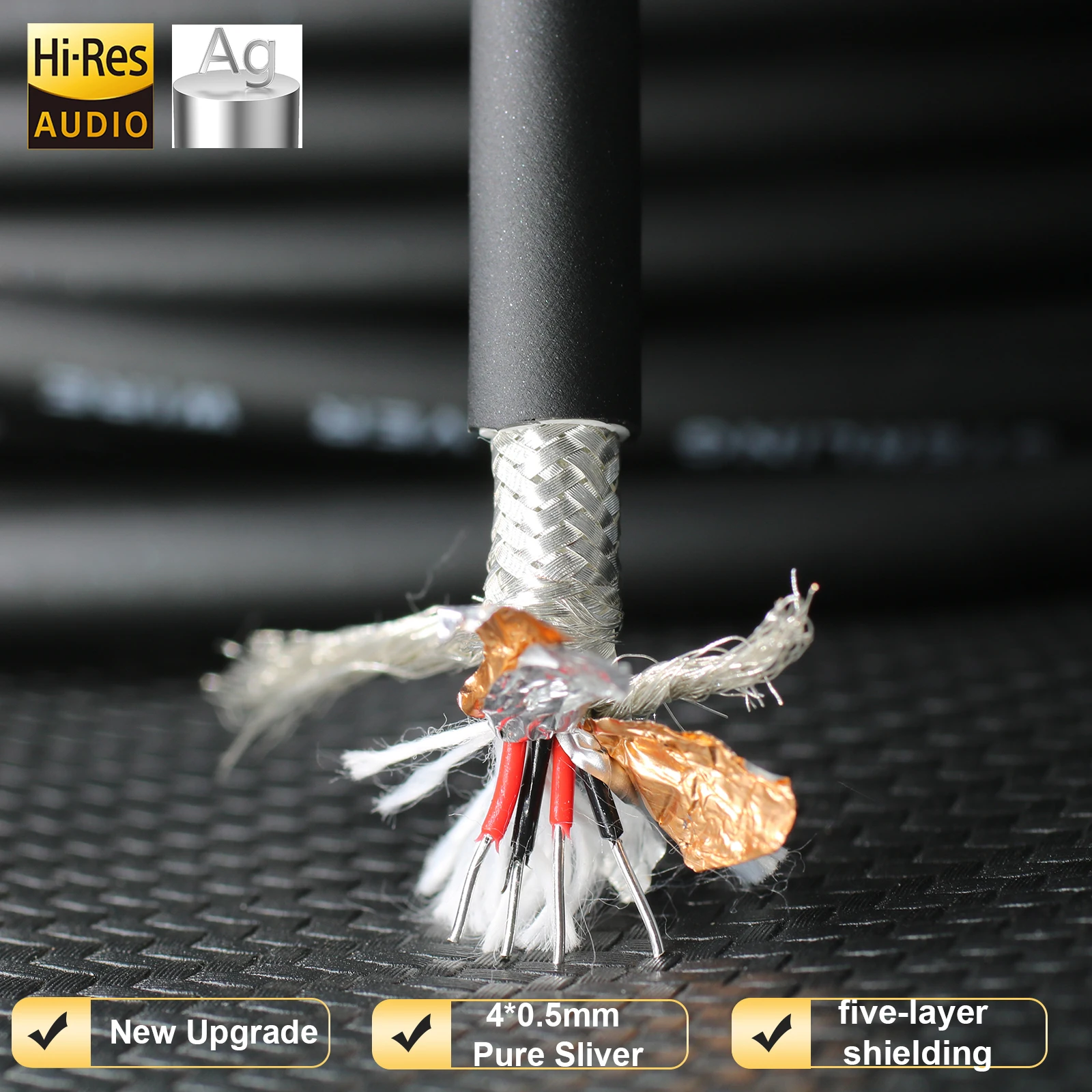 99,99 % reines Silber-Signalkabel, 7 mm, HiFi-AUDIO, 4-adrig, abgeschirmter Draht, Verstärker, CD, DIY, 15 AWG, Ag-Verbindung, Audiokabel Image