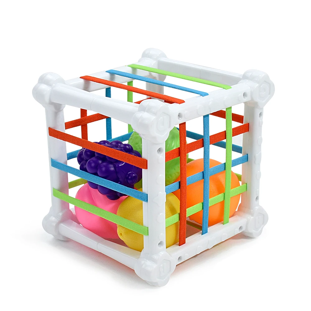 Baby Montessori Sinnesspielzeug Formsortierer Würfel Babyspielzeug mit bunten Früchten Aktivität Lernen Feinmotorik für 1-Jährige