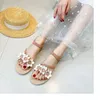 Sommerschuhe neue Mode Frau Sandalen Blumen gemischte Farben Knöchel riemen flache lässige Strands andalen offene Zehen Frauen Schuhe