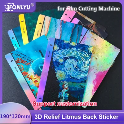 FONLYU 50pcs 3D Relief Litmus Shiny Back Films for Cut Machine Transparent Decorative Sticker Rear Skin for Cellphone Customized