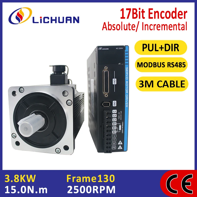 Lichuan 220 V 13,5 A 2500 U/min 3,8 kW AC-Servomotoren und Treiber 3800 W 15 Nm AC-Servomotor-Treiber-Kit für CNC/Laser/Roboter-Maschine Image