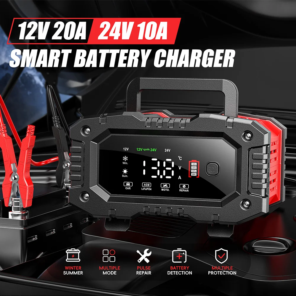 Intelligentes Batterieladegerät FOXSUR 12V 20A 24V 10A Batteriereparatur Auto Motorrad Batterieladegerät AGM LiFePo4 Batterieladegeräte Image