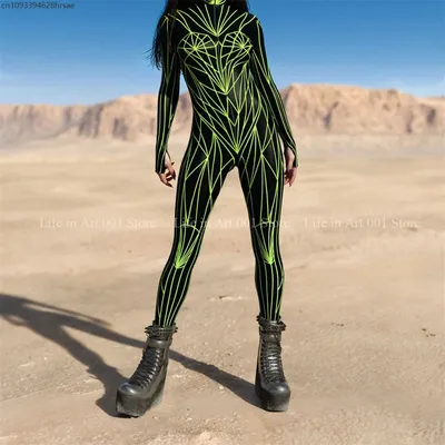 Frauen Sexy Art Line Overall Punk Morphsuit Halloween Roboter Cosplay Zentai Anzug Urlaub Party Body Rave Radfahren Catsuits Image
