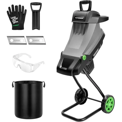 15-Amp Electric Wood Chipper Shredder with 1.77" Hopper & 50L Collection Bag, Includes Plunger,