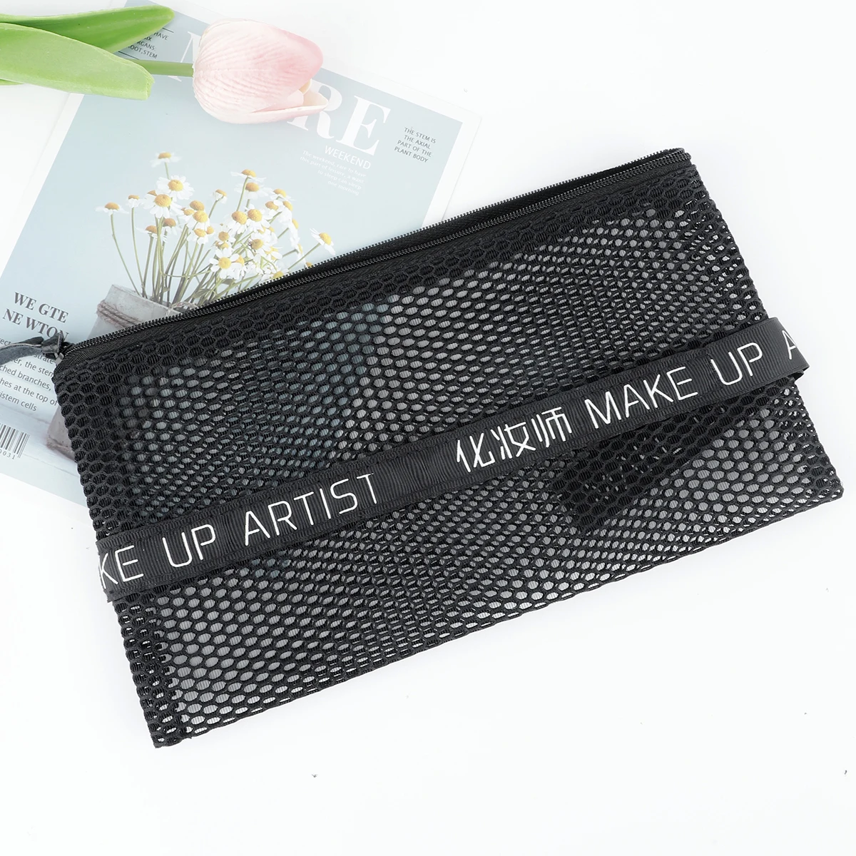 Schwarzes Netz, transparentes Netz, einfache tragbare Reise-Organizer-Make-up-Tasche mit großer Kapazität Image