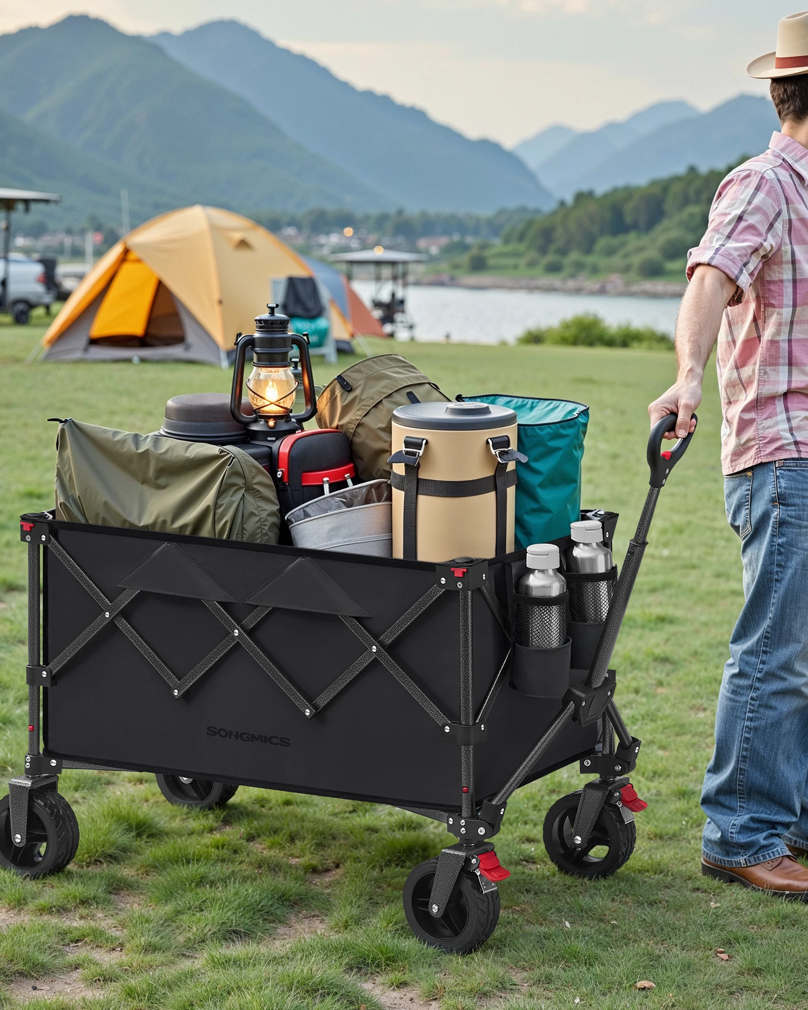 SONGMICS Handwagen faltbar, Bollerwagen,150 L,bis 150 kg belastbar,Gartenwagen,4 abnehmbaren Rollen, platzsparend, Outdoor Image