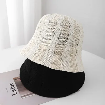 Korean Minimalist Knit Bucket Hat Summer Sun Protection Breathable Knitted Sun Hats For Women Outdoor Casual Simple Travel New