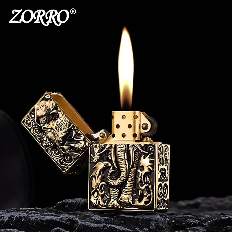 ZORRO's New Zorro Armor Elephant Pure Copper Shell Kerosin Feuerzeug Geschenk Geschenke für Herren Gadgets Penetrat Feuerzeug Gadget Feuerzeug Image