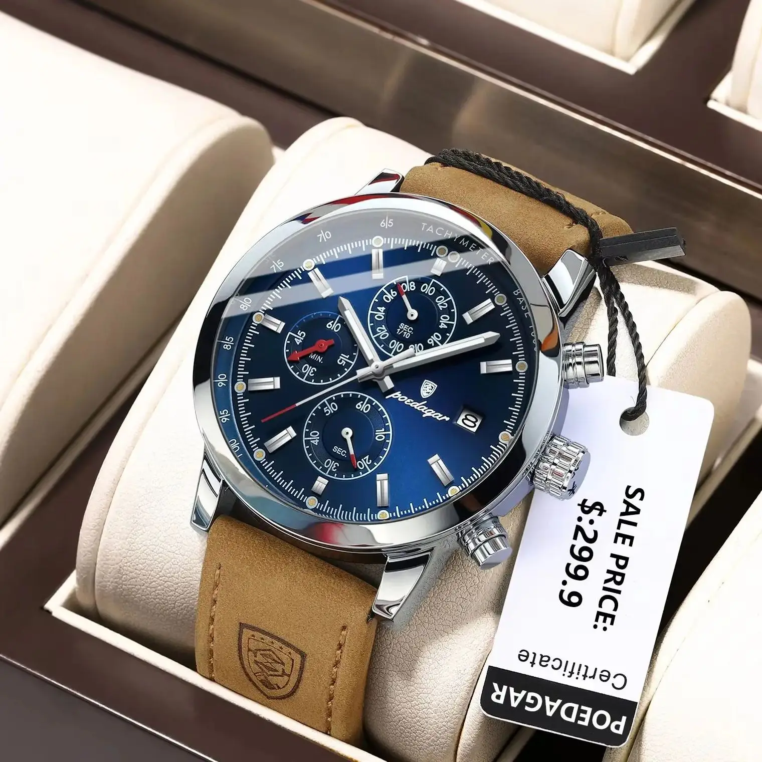 POEDAGAR Mode Luxus Uhr Für Mann Wasserdicht Leucht Leder Männer Armbanduhr Chronograph Datum Militär Quarz herren Uhren Image