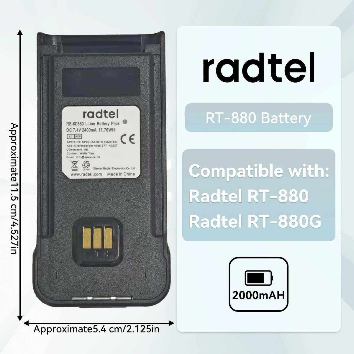 Walkie Talkie Li-ion Battery Pack 2400mAh for Radtel RT-880 RT-880G IRadio UV-98 plus Two Way Ham Radio