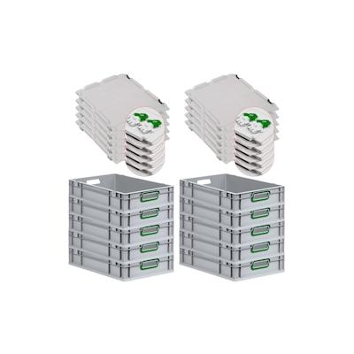 PROREGAL 10x Eurobox NextGen Color mit Scharnierdeckel & Verschlüssen | HxBxT 12x40x60cm | 23 Liter | Griffe grün offen | Glatter Boden Image