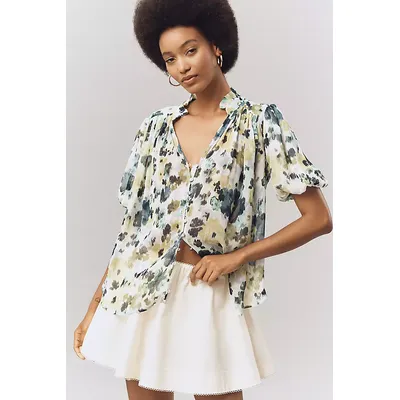 The Estela Sheer Printed Blouse: Short-Sleeve Edition