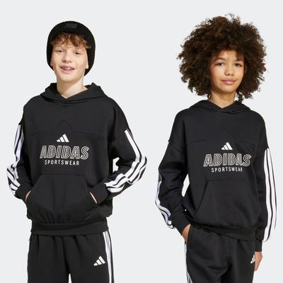 Kapuzensweatshirt ADIDAS SPORTSWEAR "J HOT FL HOOD", Kinder, Gr. 128, schwarz-weiß (schwarz, weiß), Obermaterial: 70% Baumwolle, 30% Polyester, sportlich, Sweatshirts Image