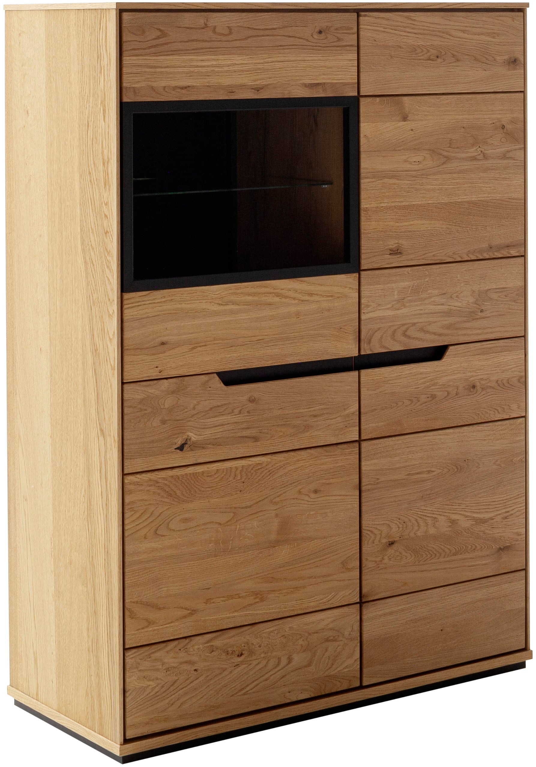 Stauraumvitrine MCA LIVING "Araya Highboard", braun (eichenfarben), B:92,5cm H:129,5cm T:40,5cm, Holzwerkstoff, Massivholz, Schränke, Türen gedämpft Image