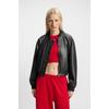Bomberjacke HUGO BLUE "Attitude", Damen, Gr. 36, schwarz (schwarz 001), Obermaterial: 55% Polyester, 45% Polyurethan, unifarben, casual, Langarm Rippbündchen, Jacken, in Kunstleder-Optik