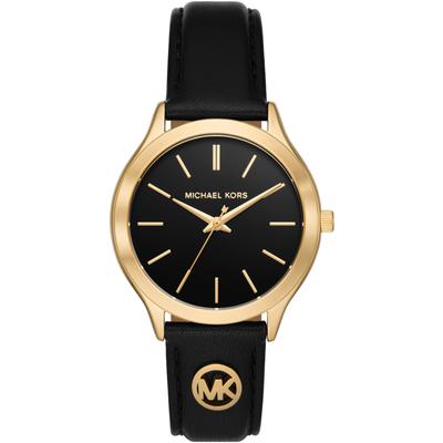 Quarzuhr MICHAEL KORS "SLIM RUNWAY", schwarz, Armbanduhren, Damen, Armbanduhr, Damenuhr, Lederarmband, analog Image