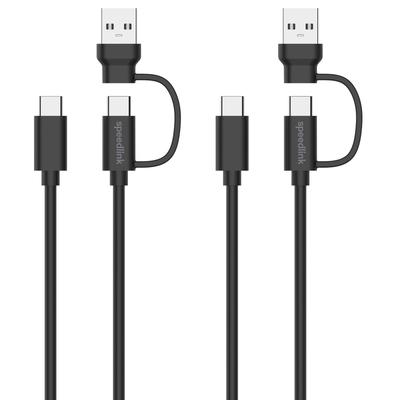SPEEDLINK USB-Ladegerät "STREAM Play & Charge USB-C/USB-A", schwarz, Ladegeräte, 2 Stück Ladekabel für Controller PS5 Xbox Switch Controller, 3 Meter Image