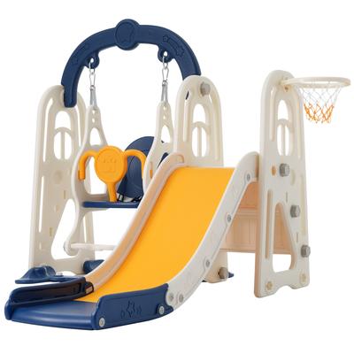 3 In 1 Toddler Slide And Swing Set Climber Slide Playset With Basketball Hoop Freestanding Indoor Outdoor