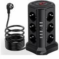 Multipresa con protezione da sovratensioni Ymyny 5 porte usb, 12 prese, con 3 interruttori, nera