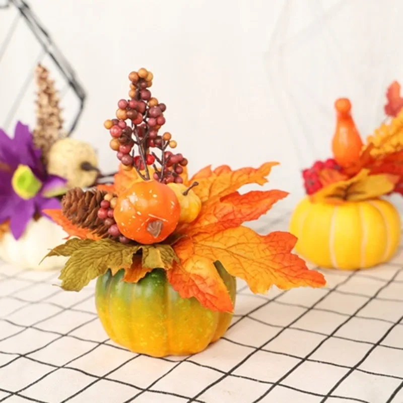 Neue künstliche Halloween-Kürbis-Ahornblätter, Ornament, Topf, Herbsternte, Thanksgiving-Dekorationen, Miniaturen, Figuren Image