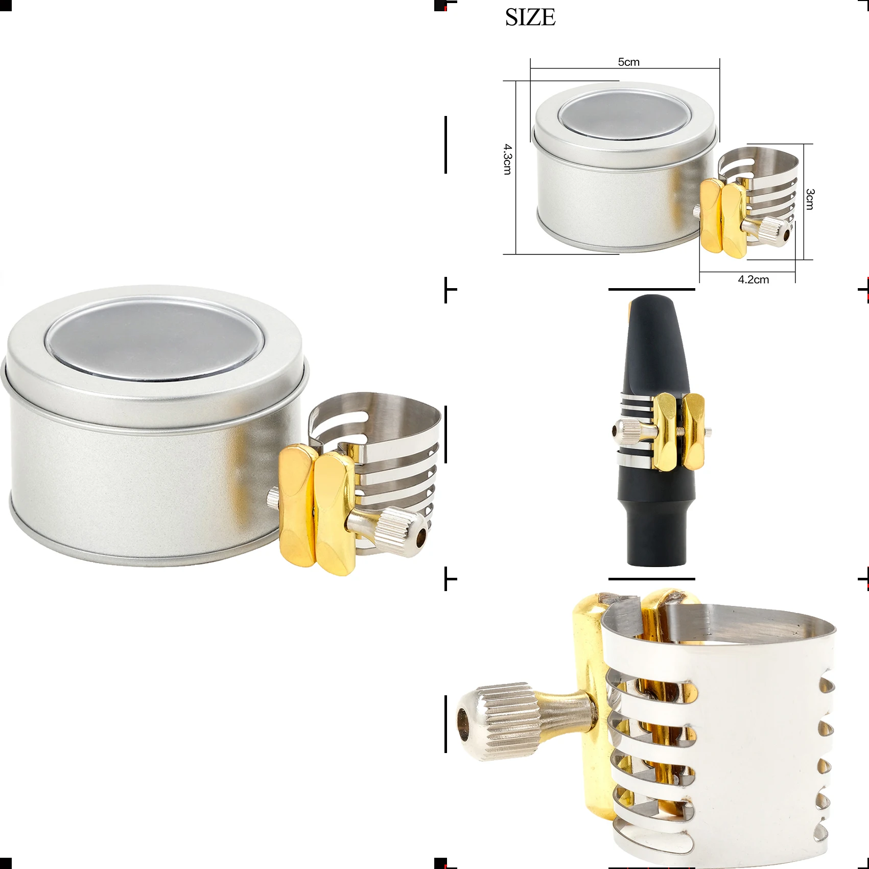 Sopran/Alt/Tenor Saxophon Mundstück Einstellbare Saxophon Kopfstück Einzelne Schraube Befestigungs Clip Edelstahl Zubehör Image