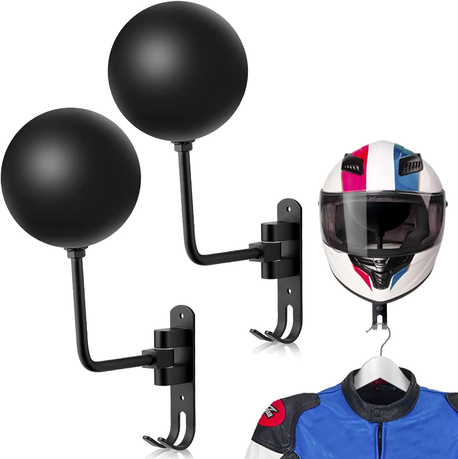 1/2 Stück Wand-Helmhalter aus Edelstahl 180 ° Rotations-Motorradträger mit Doppelhaken, Fahrradhelm für Fahrradhelme Image