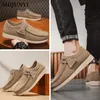 Herren-Freizeitschuhe, Wildleder-Loafer, bequeme flache Turnschuhe, Plattform-Fahrschuhe, Khaki, leichte Freizeit-Herrenschuhe