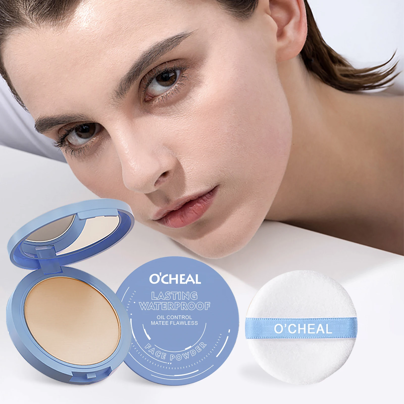 Ocheal Matte Face Setting Powder Ölkontrollierende leichte strahlende Grundierung, gepresstes Puder, Gesichts-Make-up mit vollständiger Abdeckung, Kosmetik Image