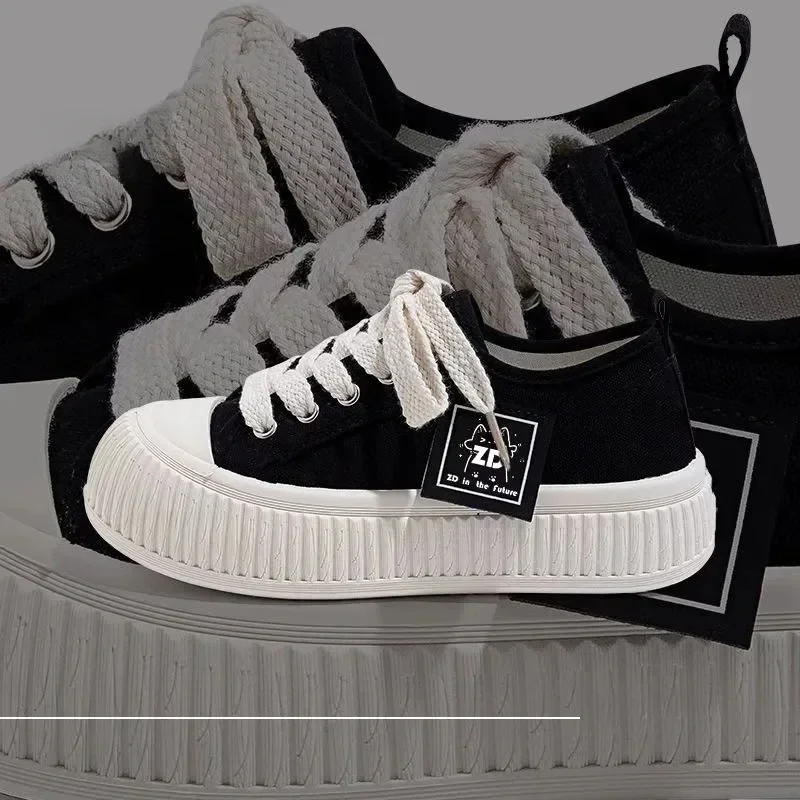 Turnschuhe Frauen Schuhe für Frau Dicken Sohlen Leinwand Schuhe 2025, Neue Trend Dame Atmungsaktive Weiße Trainer Student Casual Bord Schuhe