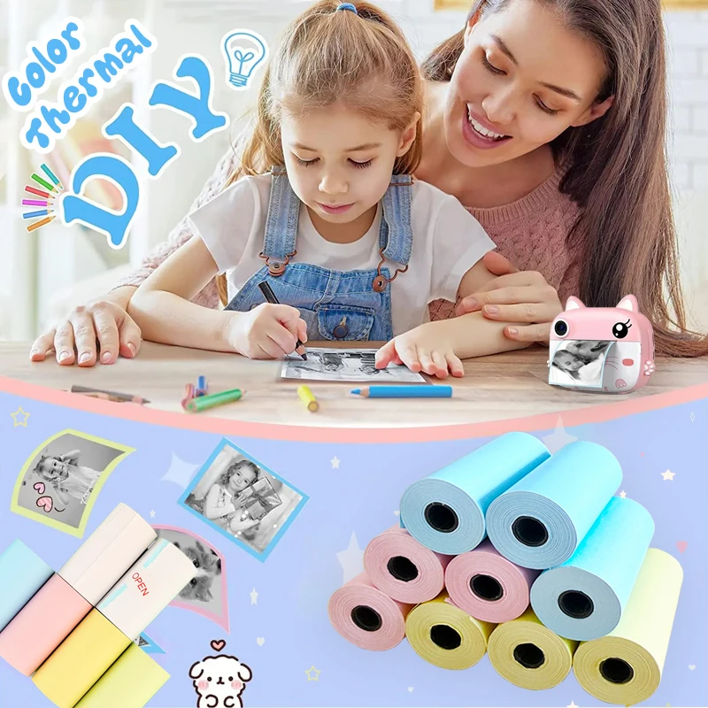 6/9 rolle 57*30mm kinder Farbe Thermische Papier Label Tintenlosen Aufkleber Papier Bunte Foto Für PeriPage PAPERANG Mini Tragbare HD Image