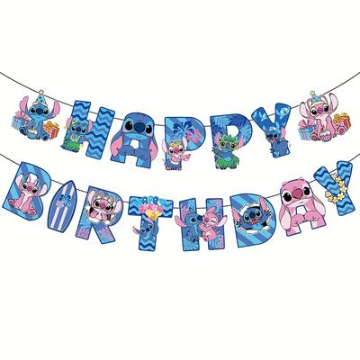 TEMU Stitch Theme Party Banner Pull Flag Birthday Party Decoration Event & Party Scene Decoration Supplies, Best For Christmas, Thanksgiving Image