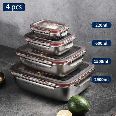 TEMU 4pcs Set 304 Stainless -keeping Box Square Leak-proof Sealed Box Portable Refrigerator -keeping Lunch Box Image