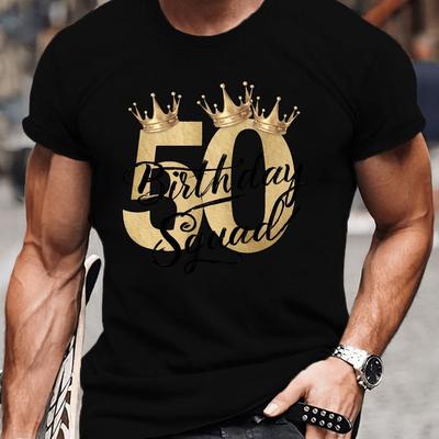 TEMU Birthday Squad With Gold 50 , Men's Casual Plus Size Crew Neck Short Sleeve T-shirt, Men's Tops For Outdoor Activities & Image