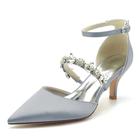 Gycdwjh Women's Stiletto High Heel Bridal Shoes Closed Toe Mid Heels Wedding Dress Pumps Crystal Ankle Strap Sexy Prom Party Sandals,Silver,3 UK