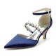 Gycdwjh Women's Stiletto High Heel Bridal Shoes Closed Toe Mid Heels Wedding Dress Pumps Crystal Ankle Strap Sexy Prom Party Sandals,Dark Blue,10 UK