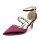 Gycdwjh Women's Stiletto High Heel Bridal Shoes Closed Toe Mid Heels Wedding Dress Pumps Crystal Ankle Strap Sexy Prom Party Sandals,Wine red,8 UK
