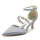 Gycdwjh Women's Stiletto High Heel Bridal Shoes Closed Toe Mid Heels Wedding Dress Pumps Crystal Ankle Strap Sexy Prom Party Sandals,Silver,6 UK